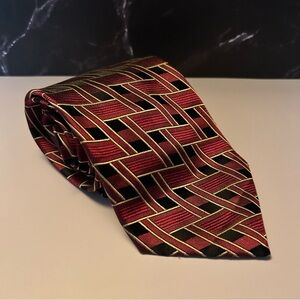 Umberto Frasi Silk Red and Black Geometric 56.5” Tie